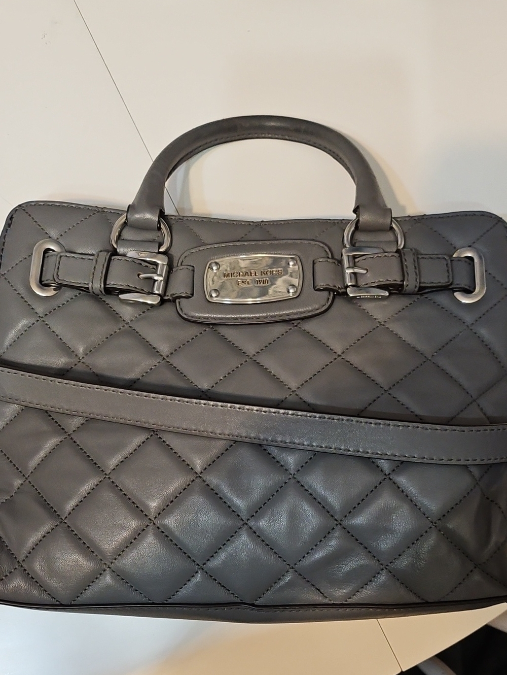 Michael Kors Gray Quilted Leather Briefcase Satchel